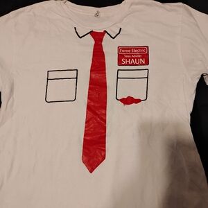 Shaun Of The Dead White Tee with Red Tie Graphic